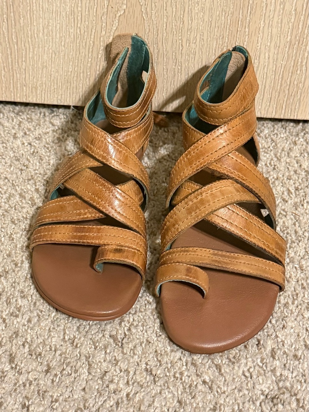 Roan Bed Stu Tan Crisscross Leather Gladiator Sandals